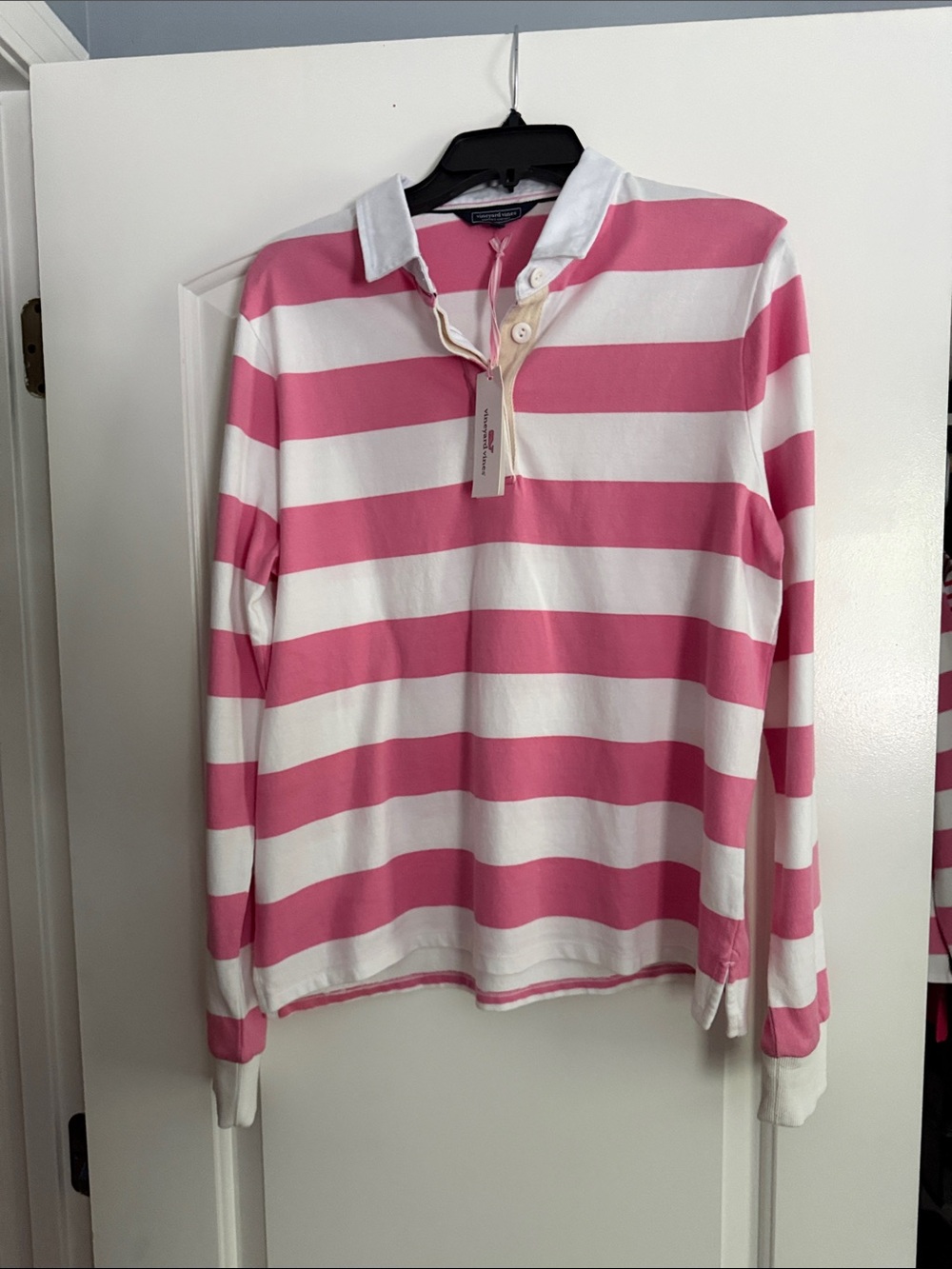 Vineyard Vines Pink & White Striped Rugby Top